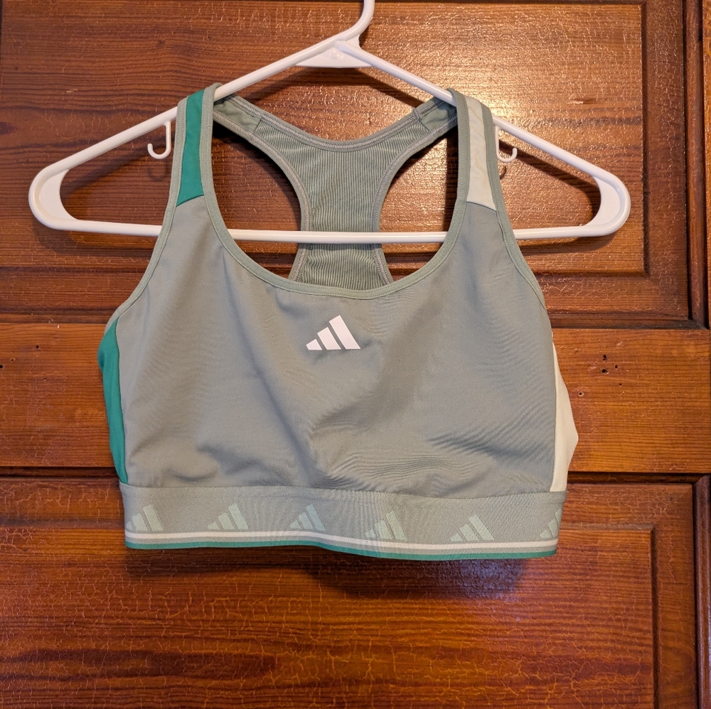 Adidas PowerReact Training Medium-Support Techfit Bra Sz Medium A-C Silver Green